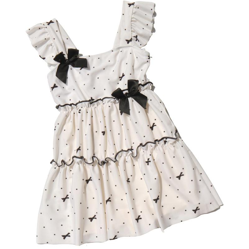 Korean-Style Polka Dot Bow Backless Halterneck Swimsuit for Toddlers and Kids