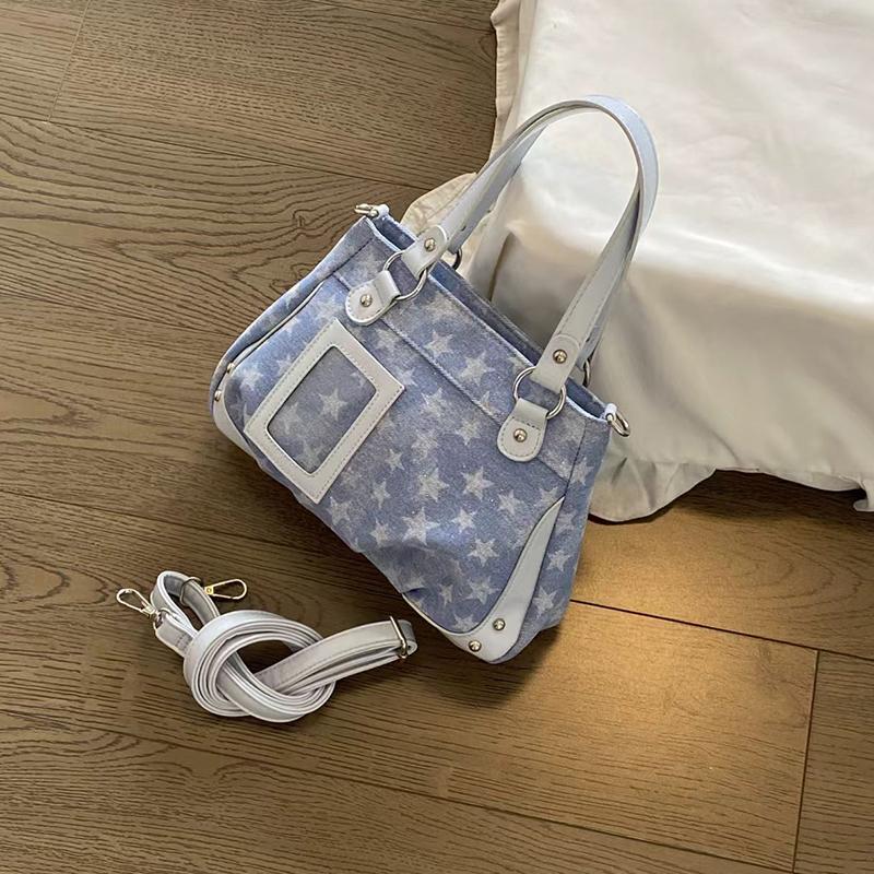 

Y2k Retro Star Pattern Handbag Transparent Pocket Shoulder Bag Korean Stylish Patchwork Design Women s Crossbody Bag