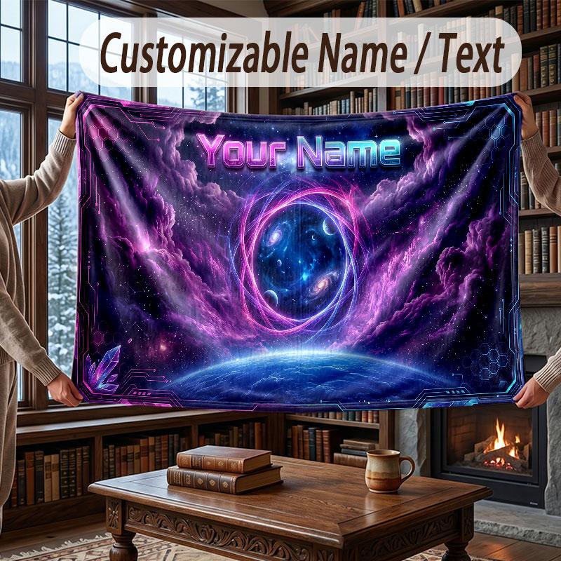 Weltraum Kosmisches Thema Decke Benutzerdefinierter Name Text Personalisierte Decke Weich Gemütlich Decke für Zuhause Sofa Bett