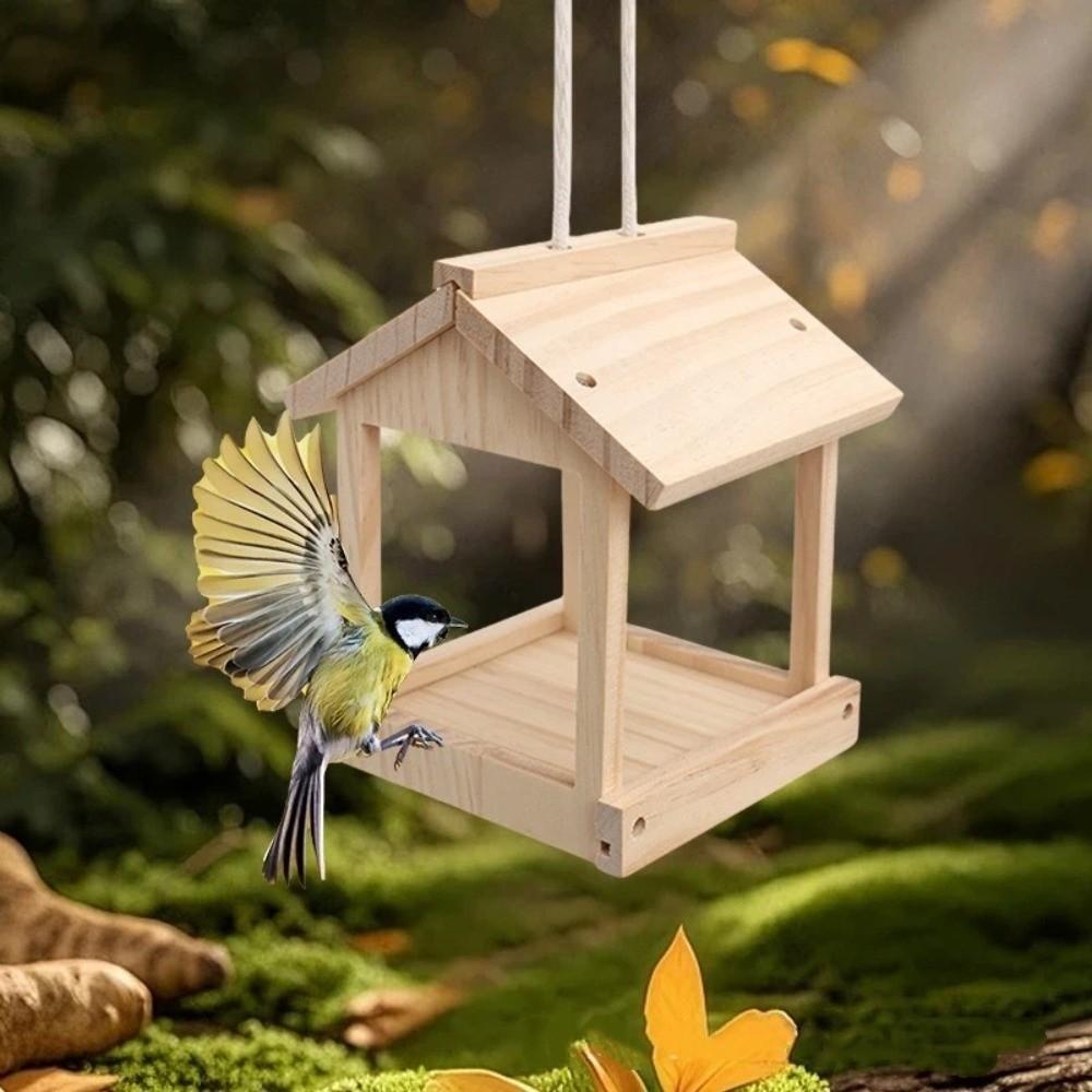 Wooden Bird Feeder House Wear-resistant Open Bird Feeder Rain Shelter Hanging Birdhouse  Pathway