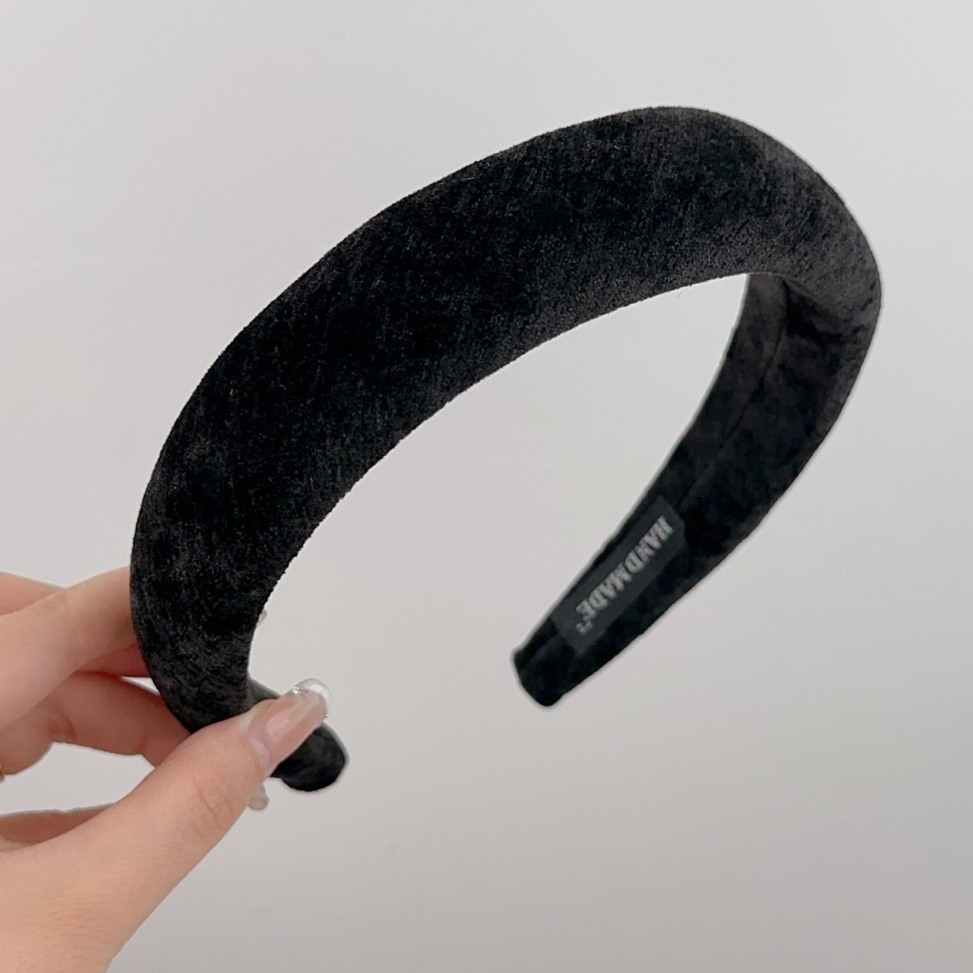 

Французская ретро бархатная повязка на голову в горошек Ранняя простая высокая головная повязка для макушки Карточка для волос с зажимом Универсальные аксессуары для волос чёрный