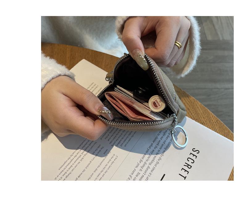 2025 Women's Genuine Leather Compact Wallet and Keychain - Lipstick, Earphone, and Coin Storage