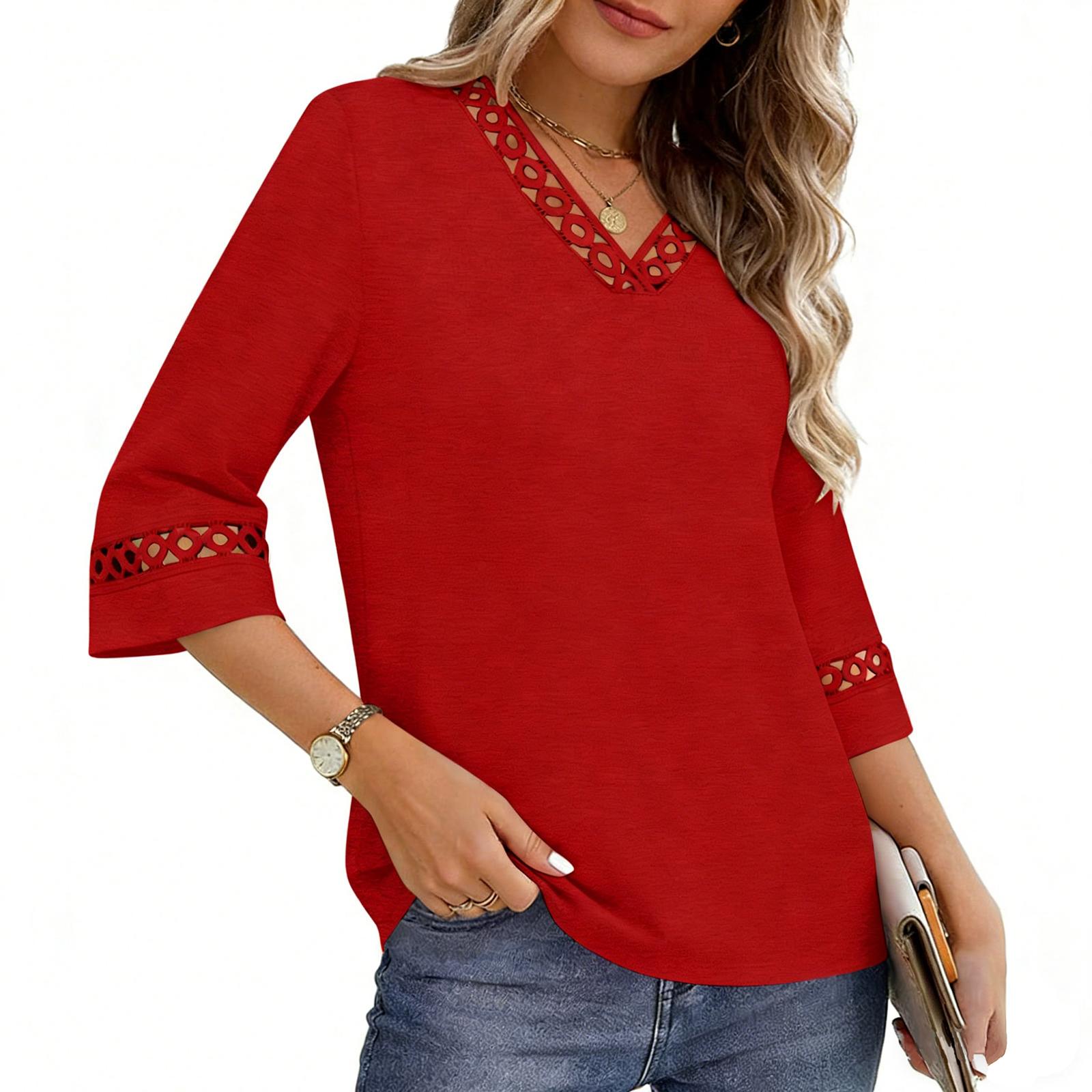 

Женский повседневный свободный топ-пуловер с V-образным вырезом и рукавами длиной семь дюймов XXL хаки