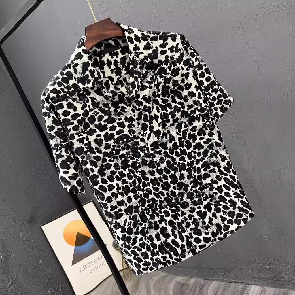Leopardenmuster Kurzarmhemd Herren Design Nischenmode Vielseitig Lässig Sommer Dünner Stil 2025 Neues Trendiges Oberteil