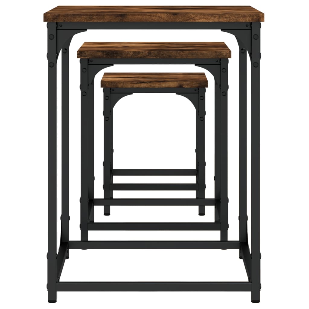  Coffee Tables, Nestable, 3 Pieces, Smoked Oak