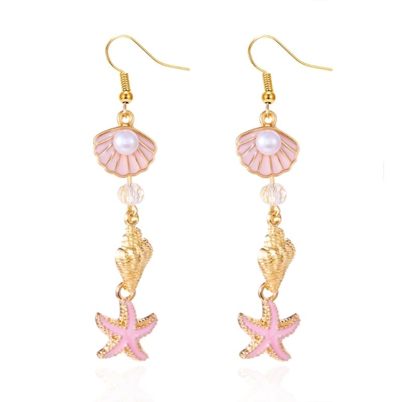 Trendy Oceanics Inspire Earrings Seashells Designs Drop Ear Hook Accessory for Sensitive Skin Casual To Party Wear