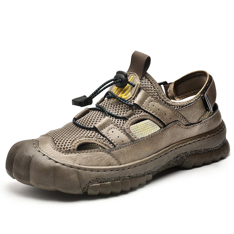 Fashion Golden Sapling Retro Casual Shoes Summer Men's Sandals Outdoor Beach Shoe Platform Sandals Men Genuine Leather Sandales Hommes