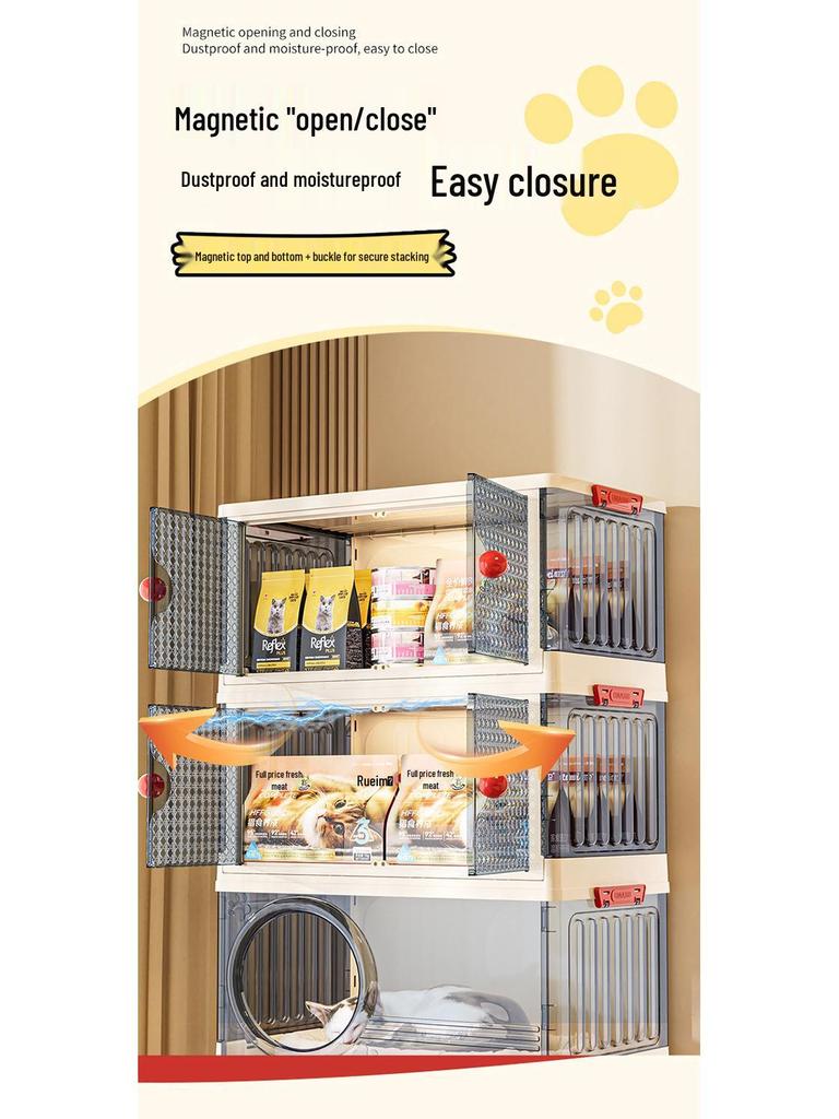 In-Stock Multi-layer Foldable Transparent Cat Bed & Toy Storage Cabinet