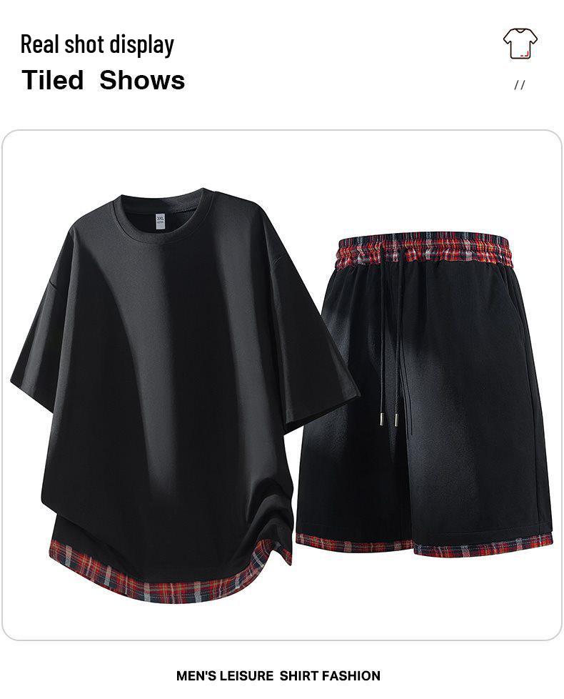 Men's High-End Trendy Color-Block Breathable Casual Two-Piece Set