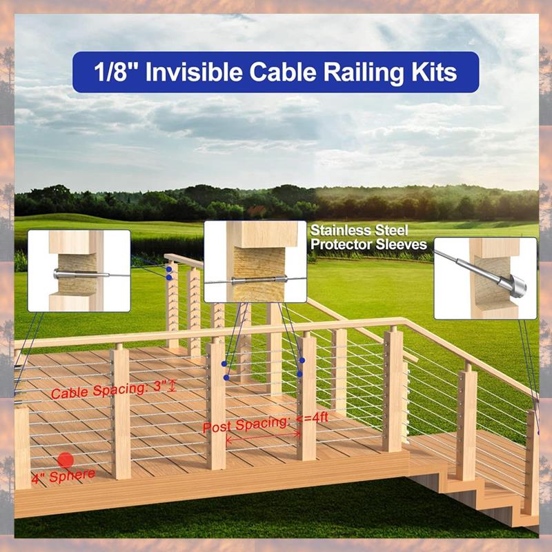 

2025 Trend 10 Pairs 4X4in Invisible Cable Railing Kit, 1/8In Invisible Receiver And Swage Stud End For 2X2in,4X4in Wood/Metal Po срібний