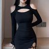 European & American Off-the-Shoulder Slimming Hollow-Out Dress