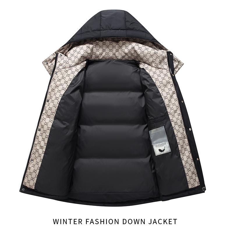 Men's 2025 Winter Thickened Hooded Down Jacket, Mid-Length, Fashionable Style for Couples