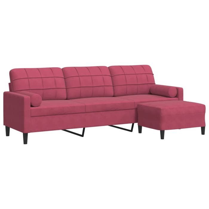 VidaXL 3-seater Sofa and Footstool Burgundy 210 Cm Velvet, Sofa, Living Room Sofa, 3-seater Velvet Sofa, 3278281