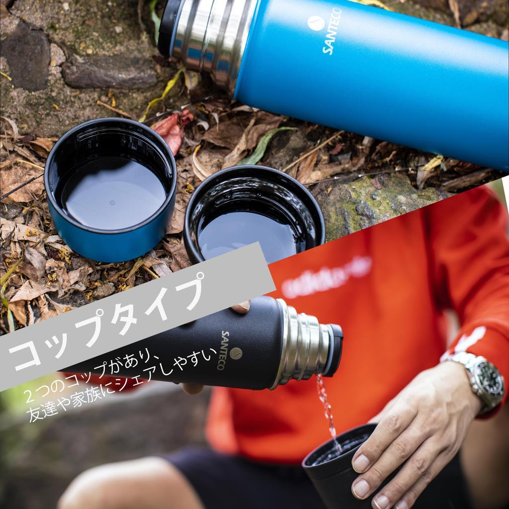SANTECO Vacuum Insulated Water 1 with 1000ml Stainless Steel Large Keeps Hot or Compatible with Sports White Bottle, Liter, Cup, Thermos, 2-Cup Type,