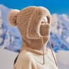 Knitting Hat Women Windproof Insulated Design Winter Hat with Plush Ball 3-in-1 Thickened Hat Face Guard Scarf