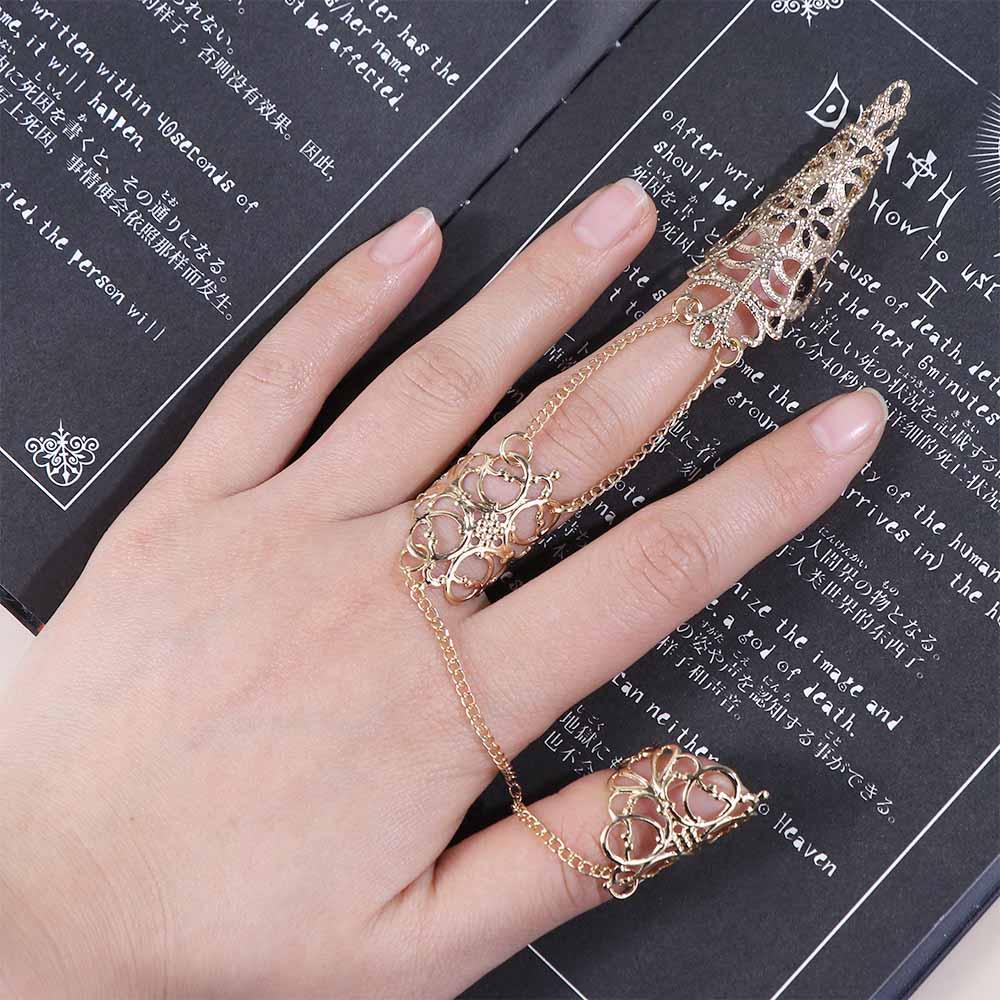 Aushöhlen Kegel Dreieck Krone Nagelabdeckringe Damen Schmuck Fingerarmband Kette Fingerring