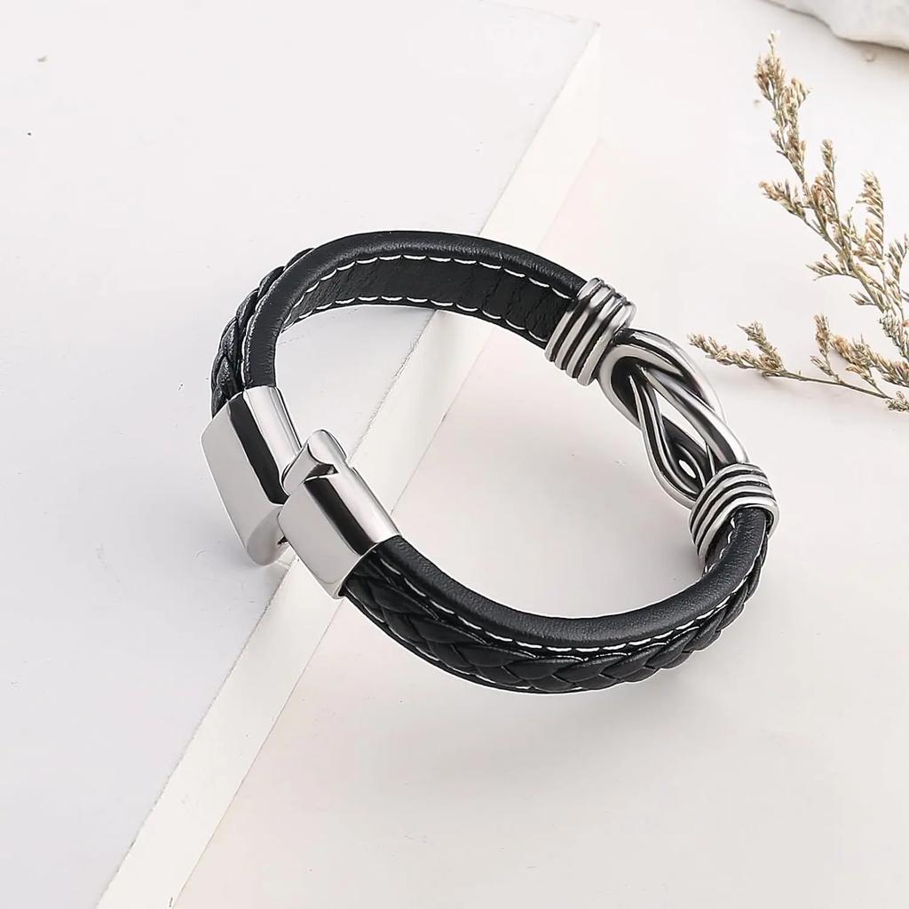 Bracelet en Cuir Nœud Infini pour Homme Anniversaire Noël Anniversaire Hommes Liés Ensemble pour Toujours Bracelet Manchette Tressé pour Fils