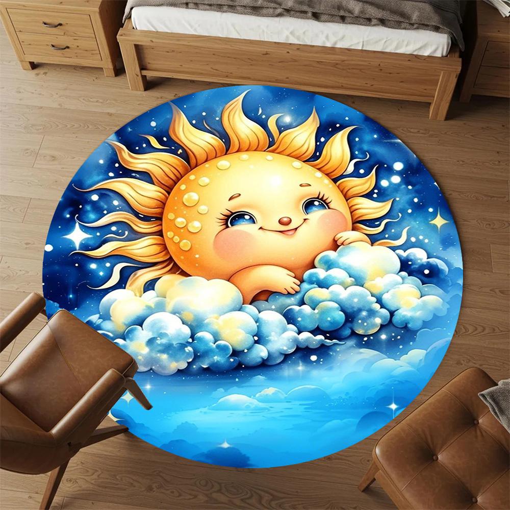1PC Sun Clouds Stars Round Chair mat Area Rug - Non-Slip, Floor Mat for Office, Bedroom, home decor Christmas Gift c0528081