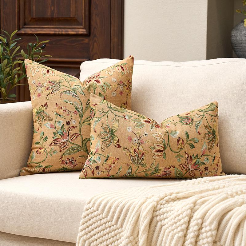 Soft Retro Floral Jacquard Cushion Cover - Without Pillow Insert