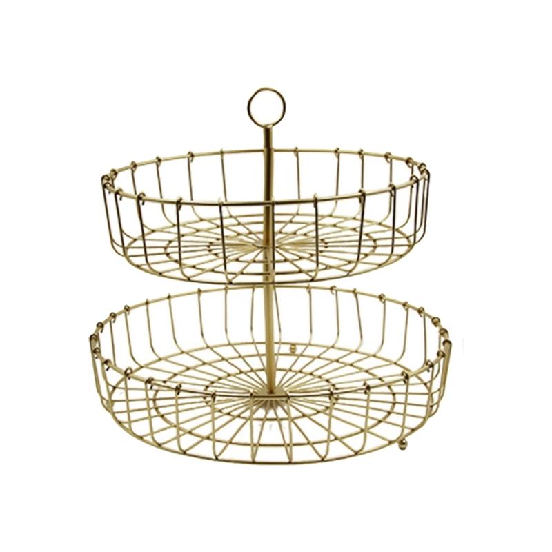 Nordics Wrought Iron Double Tiered Fruit Bowl For Kitchen Countertop Ventilated Storage Basket for Snacks Candy