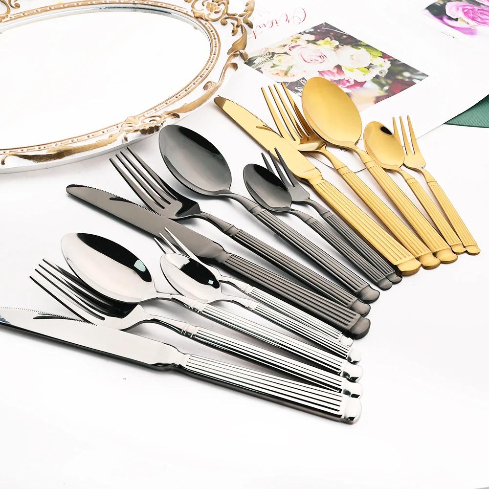 Mirror 6/24Pcs Tableware Set Stainless Steel Cutlery Knife Cake Fork Coffee Spoon Dinnerware Vintage Home Kitchen Flatware Set