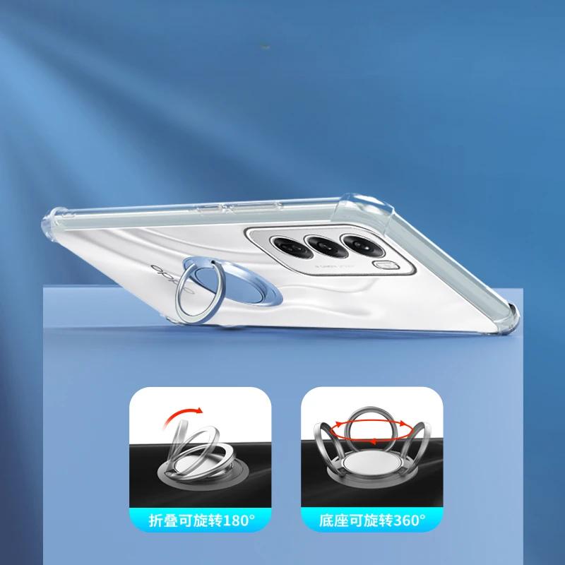 For Realme 14 5G Transparent Magnetic Ring Holder Cover for Realme 14 Pro Plus 14X 14T Lite Realme14 Shockproof Silicone TPU Airbag Cases