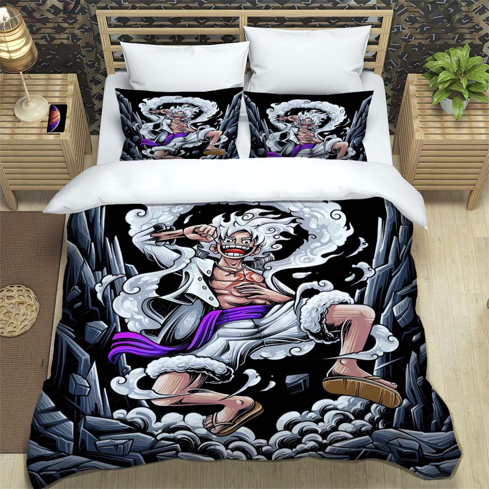 A Comfortable 3D Cartoon Comic Book Series "One Piece" Bedding Set, Including Duvet Cover, Pillowcases, and A Children's Set.
