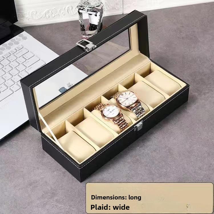 PU Leather Watch Storage Box with Transparent Window, Available in 6 or 12 Slots