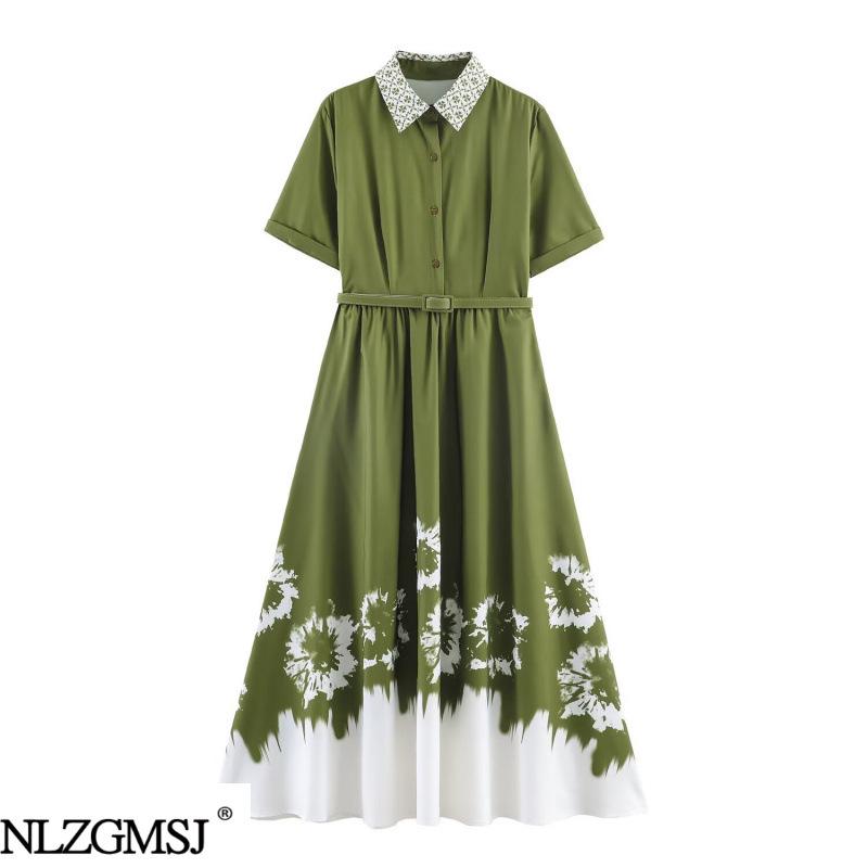 2026 Spring European-American Style Printed Short-Sleeve Dress Medium
