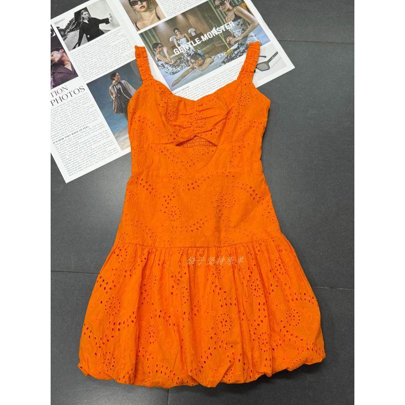 

Экспорт Одиночный D @ Y + Луна Французский Хлопок Вырез Тяжелая Вышивка Юбка Бутон Платье Тыква Фонарь Платье на Бретелях Orange color M