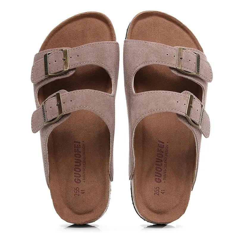 Fashion Fashion Cork Slippers Women's Summer Outdoor Antiskid Couple Leather Sandals Vacation Beach Slippers Flip Flops Big Size 35-46