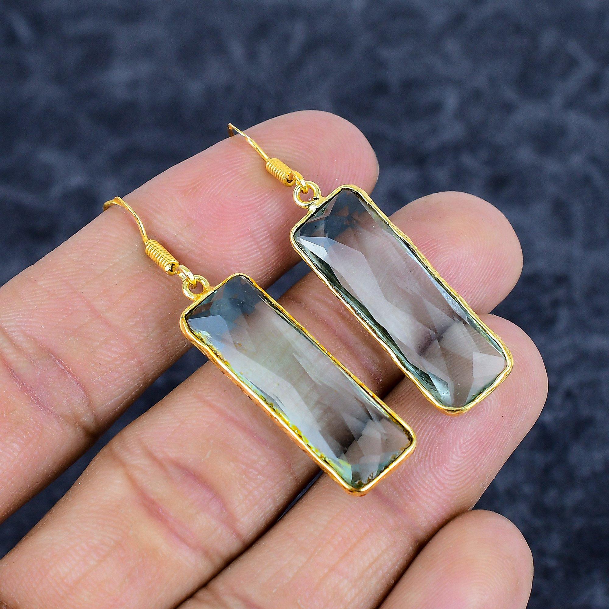 

Green Amethyst Gemstone Handmade 925Sterling Silver Jewelry Earring 2.05 M-3152