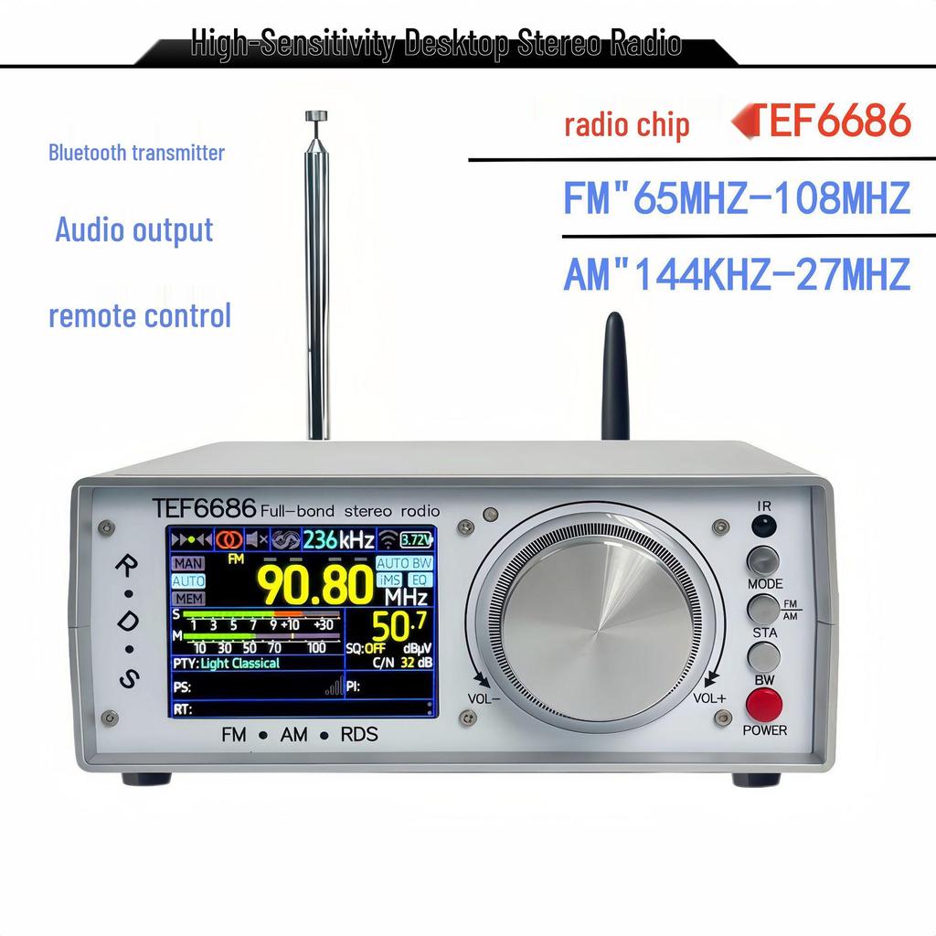 TEF6686 High-Sensitivity Desktop Stereo Radio with Infrared Remote Control