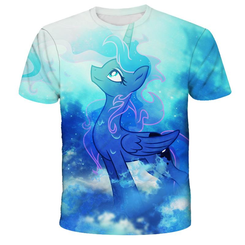 Summer Fashion Children Little Pony 3D Cartoon Oversized T-shirt Children Short Sleeves Tees Baby Kids Tops For Girls Clothes