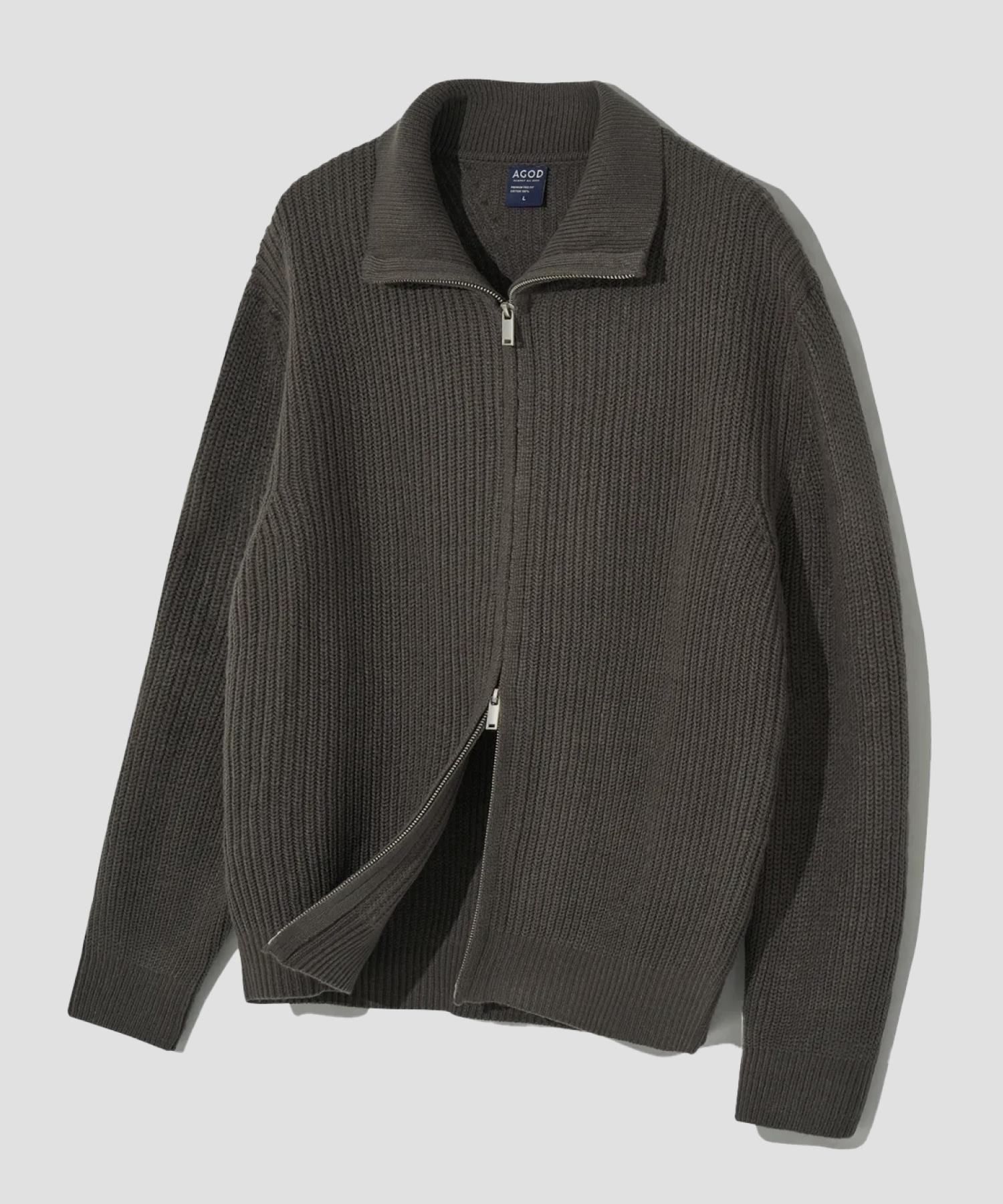 AGOD Refined Two-Way Knit Zip-Up [Charcoal]