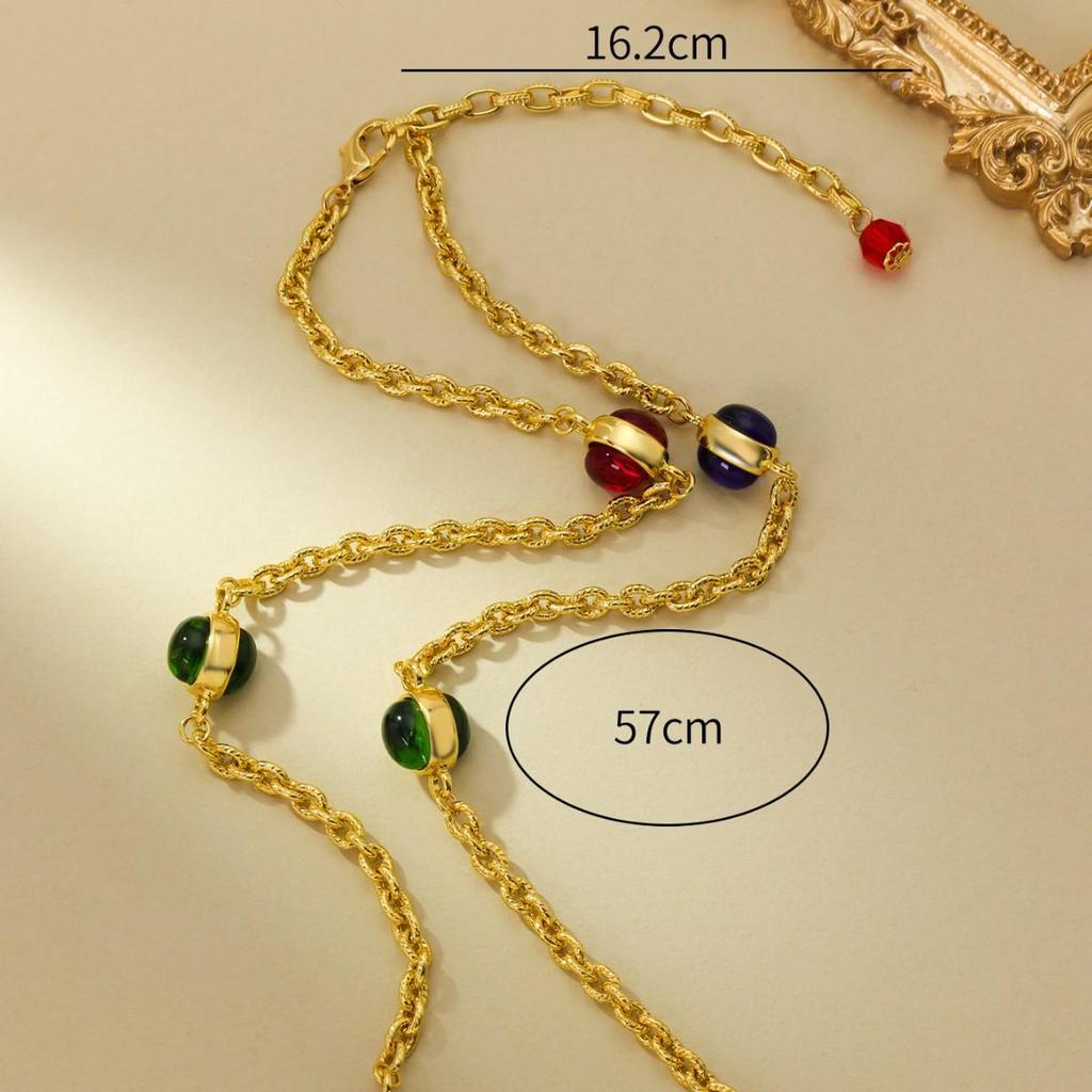 Vintage Baroque Double-Sided Long Glass Bead Necklace for Women