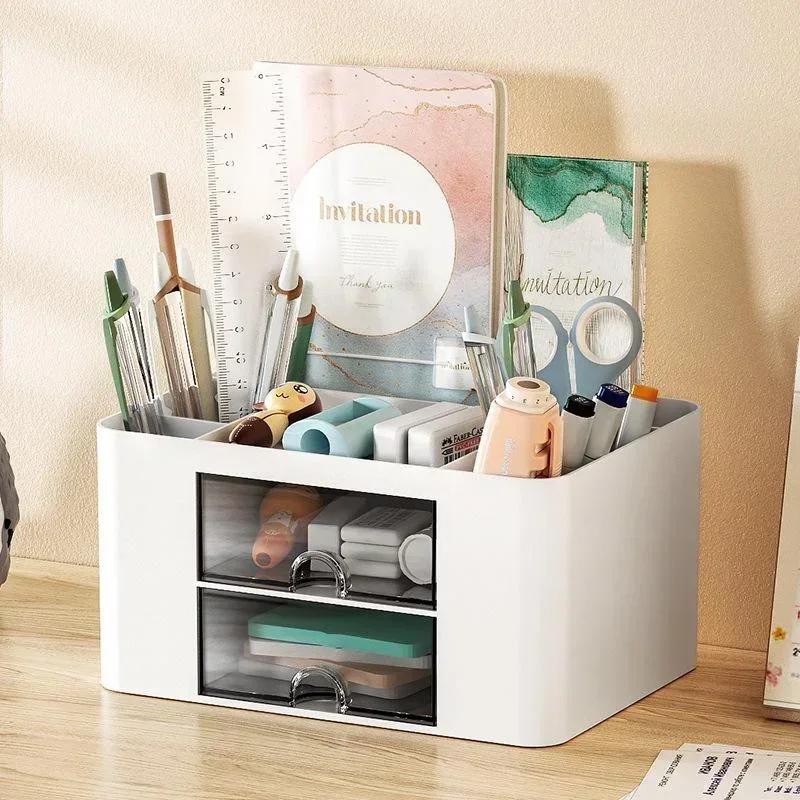 Saving Space Desktop Cosmetic Brush Storage Case with Drawer Makeup Organizer Item Pens Desk Organize Box Plastic Holder Drawers