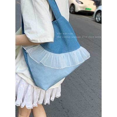 Korean Version of Fashion Denim Large-capacity Bag Women's 2025 New College Style Tote Bag Simple Shoulder Armpit Bag