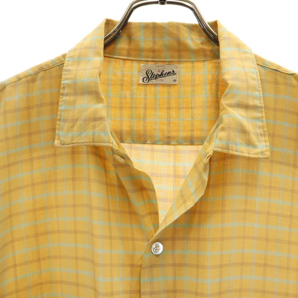 Stephens 60s Vintage Check Pattern Short Sleeve Shirt XL Yellow Men's Used