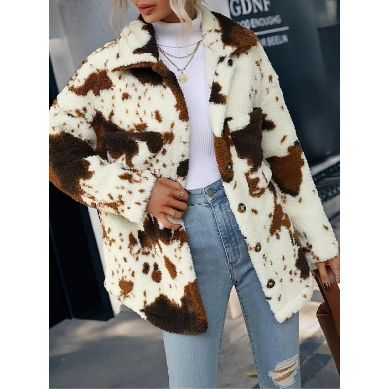 

Женская куртка с плюшевым узором и длинным рукавом, повседневная верхняя одежда на весну и осень XL кофейный