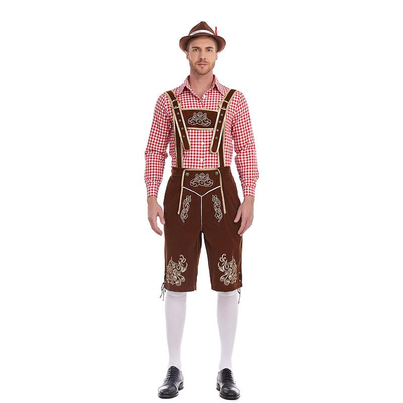 Cosplay new German traditional beer festival costume plaid shirt men's beer suspenders set Halloween beer costume