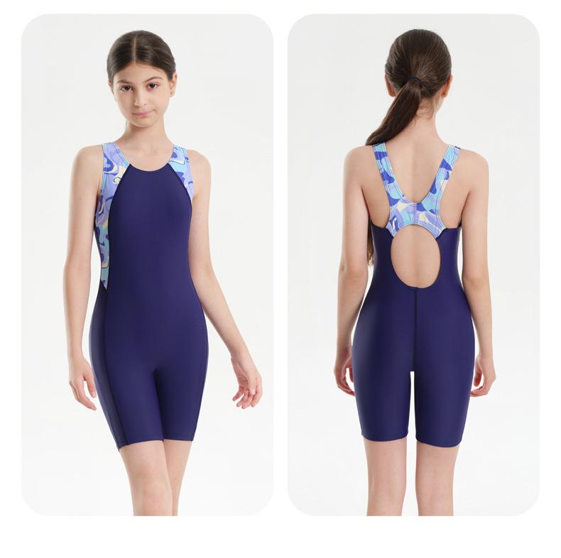 Girls  One-Piece Swimsuit 2025: Professional Training & Holiday Swimwear for Kids (S, M, L) S (no chest pad) темно-синий