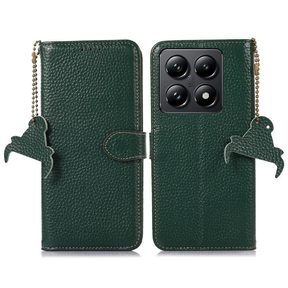 For Xiaomi 14T Case RFID Blocking Litchi Texture Genuine Cow Leather Phone Cover