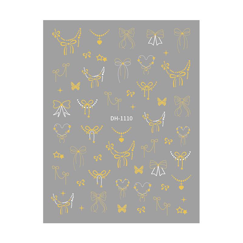 Redanco 3D Cartoon Bow Nail Stickers - Gold & Silver Decals (DH1110)