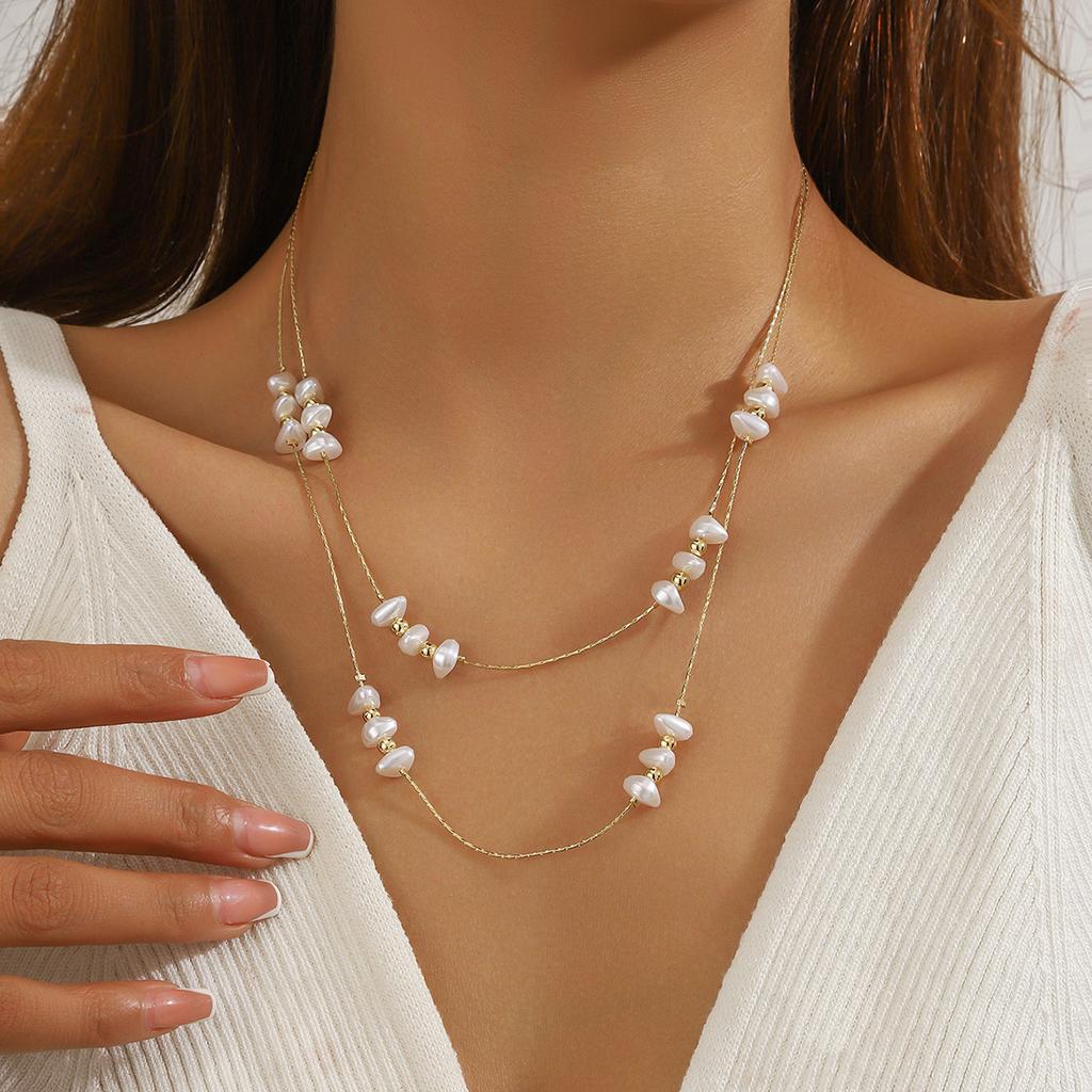Necklace for Women Accessories Advanced Sense of Fashion Temperament Beaded Double Necklace Japan and South Korea Collarbone Chain Elegant Necklace