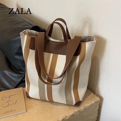 Large Capacity Commuter Bag Women's Summer New Striped Canvas Bag Casual Shoulder Tote Bag Travel Tote Bag