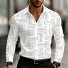 Men's Casual Long-Sleeve Slim Fit Black Geometric Pattern Breathable Versatile Formal Shirt Fashion Outdoor Men's Top