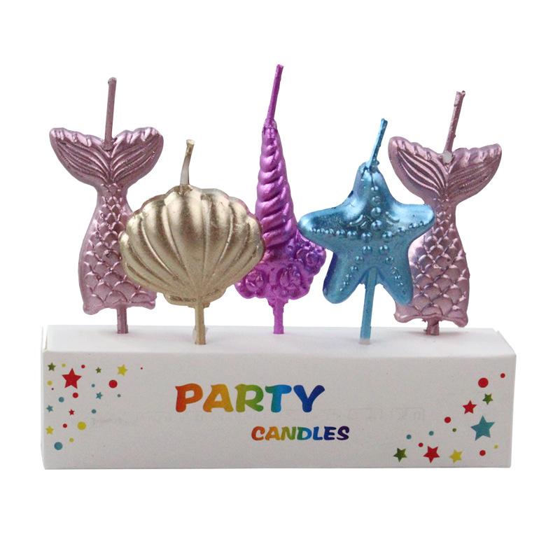 

New Birthday Candle Creative Gold-plated Mermaid Ocean Theme Party Cartoon Animal Small Fish Tail Candle 5 unicorns