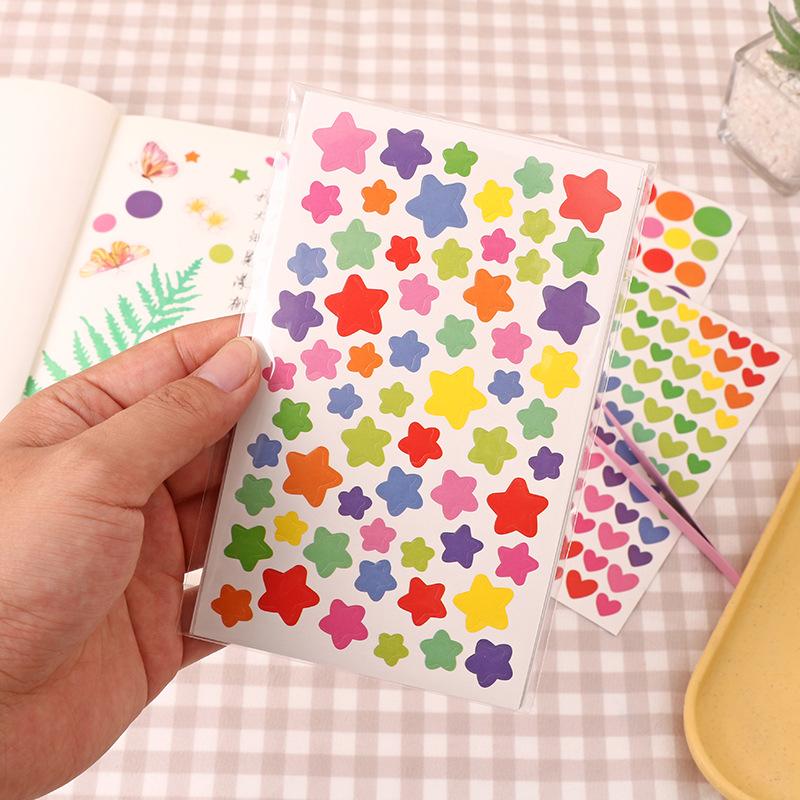 6 Sheets Colorful Stickers Pack Mini Star Heart Dots Self-adhesive Paper Marker Notes Decoration for Diary Album Reward