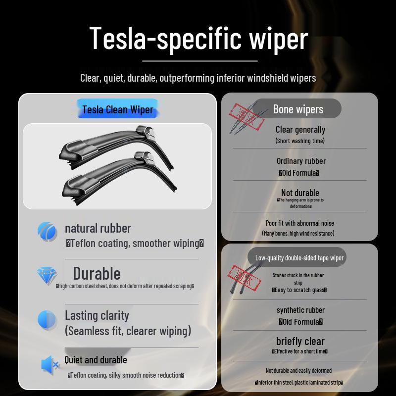 Compatible Tesla Original Wiper Blades for Model 3, Model Y, Model S, and Model X - Silent Rubber Strips